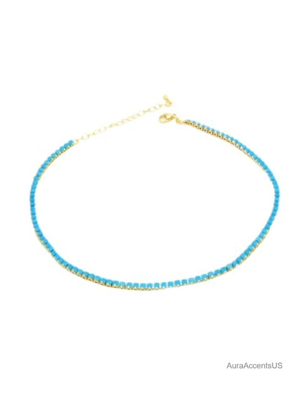 Boho Turquoise Beaded Necklace with Extender Chain Dainty Adjustable Choker